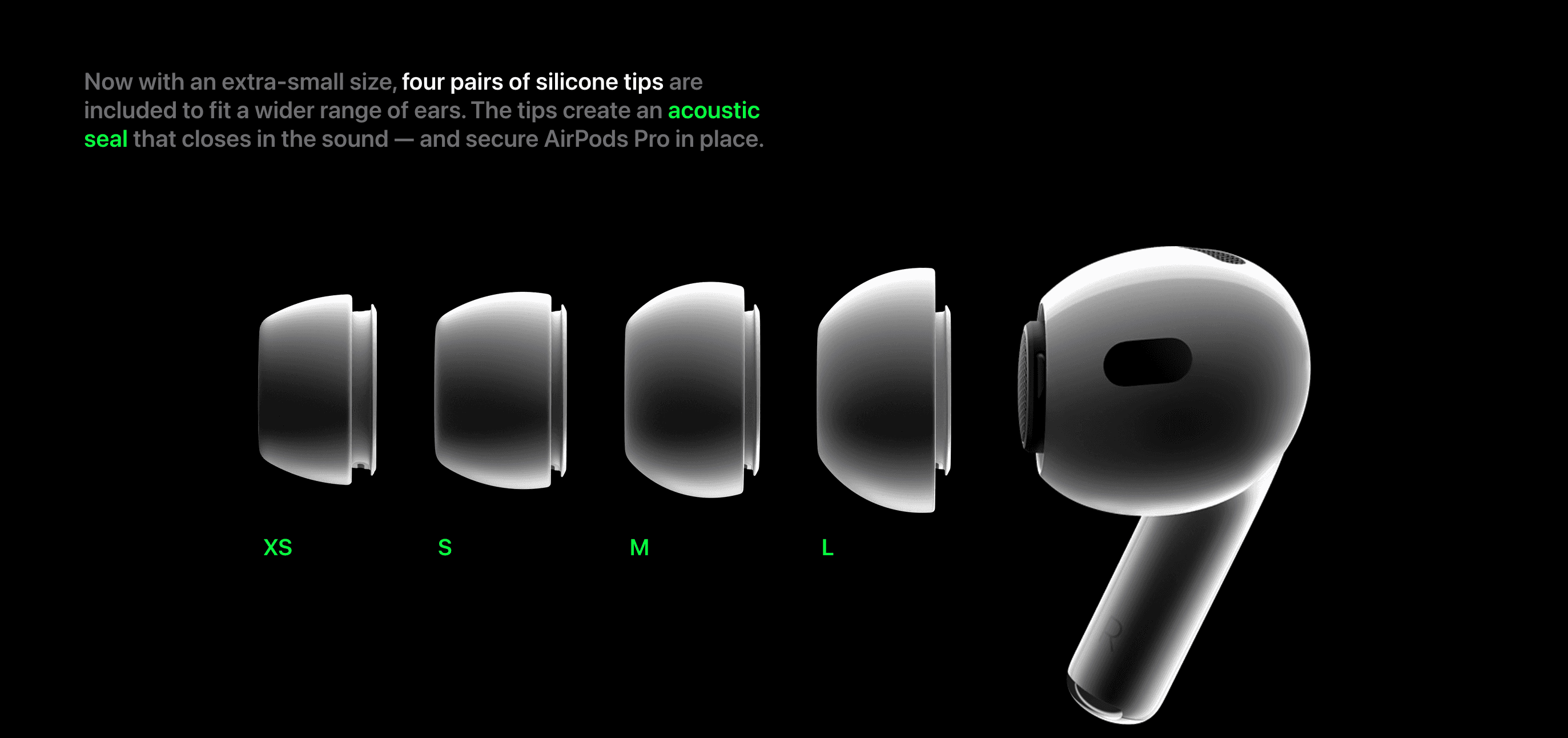 silicon tip size scrubber scrolljacking from the Apple Airpods Pro website