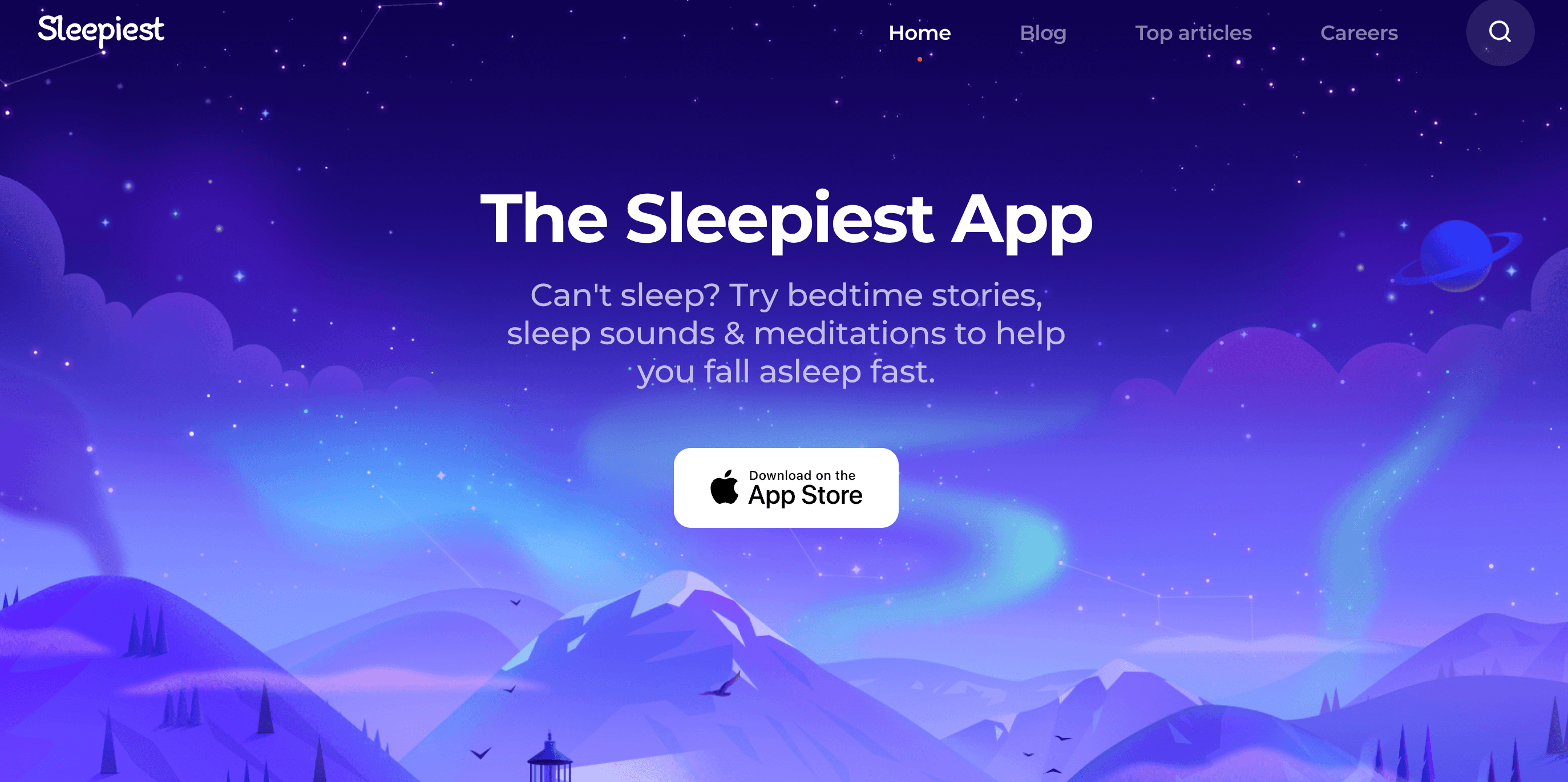 example of parallax scrolljacking from The Sleepiest App website