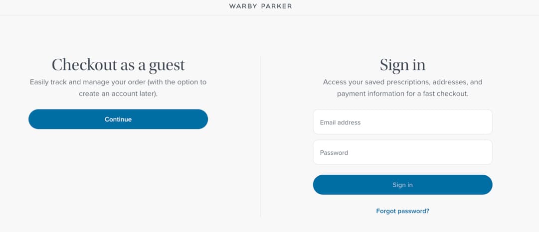 warby parker's website checkout process